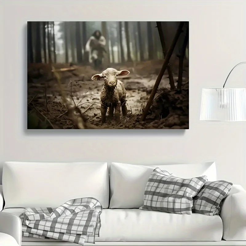 Wooden Frame Christ Will Save The Lamb Canvas Classroom Living Room Bedroom Kitchen Decorative Mural Hangable Home Decoration