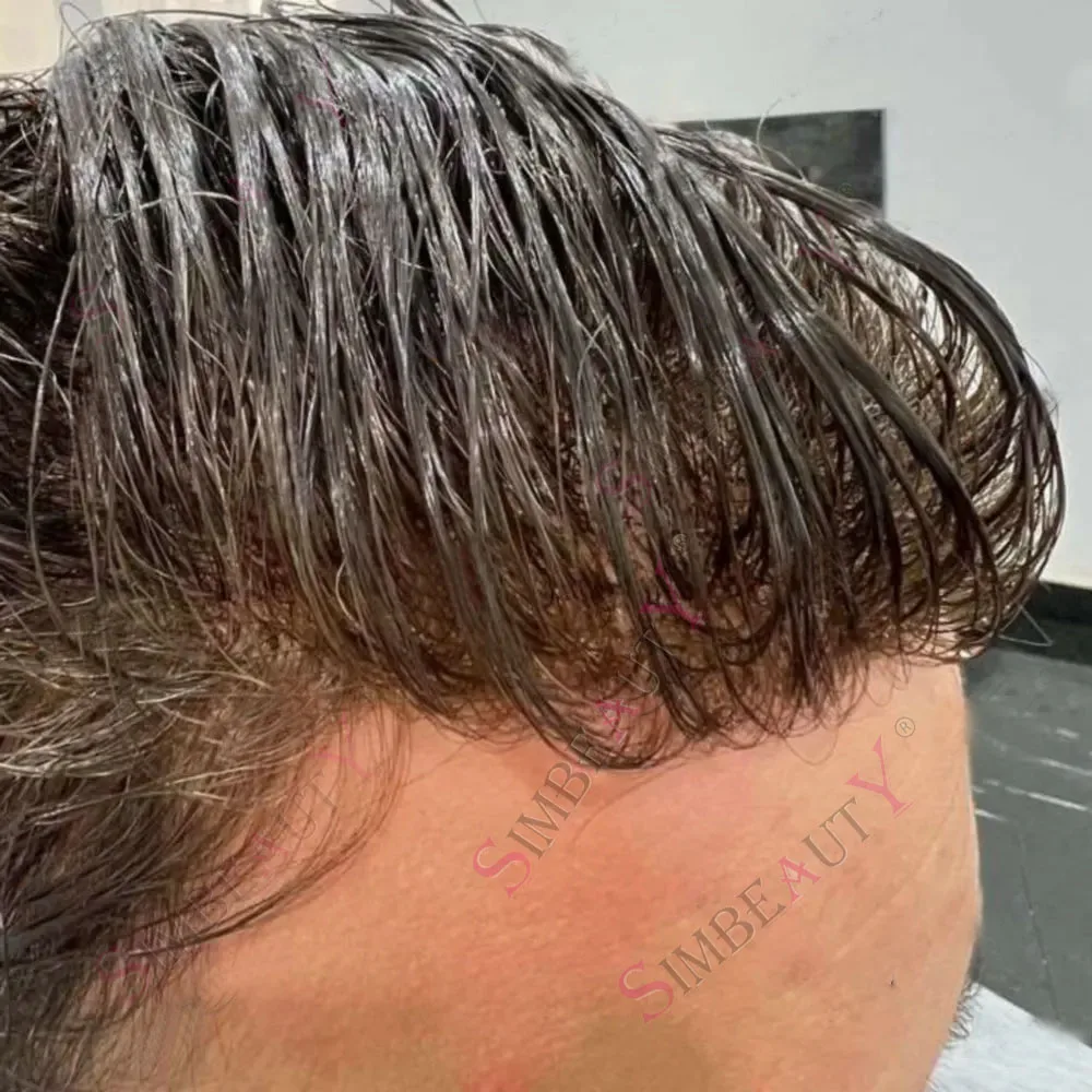 

80% Плотность Натуральные человеческие волосы Блондинка Темно-коричневый Серый 1B80 Система Светлая 0,02 мм Супер тонкая кожа Необнаружимая линия волос Мужской парик