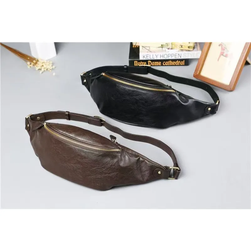

New soft leather chest bag, mobile phone bag, large capacity diagonal cross men's bag, outdoor multifunctional waist bag