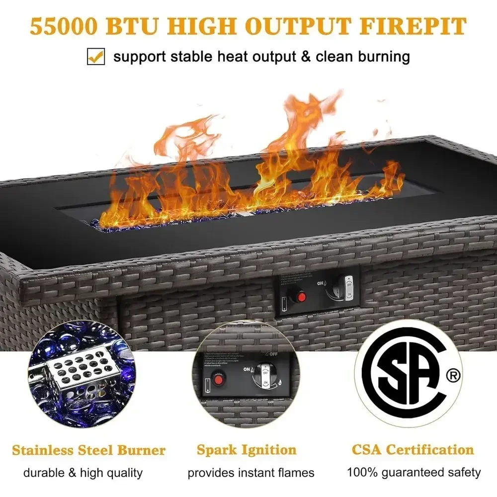 44 Outdoor Propane Fire Pit Table with Glass Wind Guard for Patio, Deck, and Garden