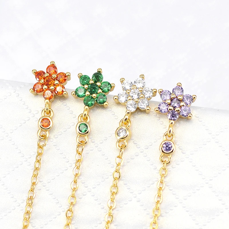 925 Sterling Silver Ear Needle Horse Eye Multi-color Zircon Chain Tassel Earrings 30mm/35mm/50mm Long Earrings Fashion Jewelry