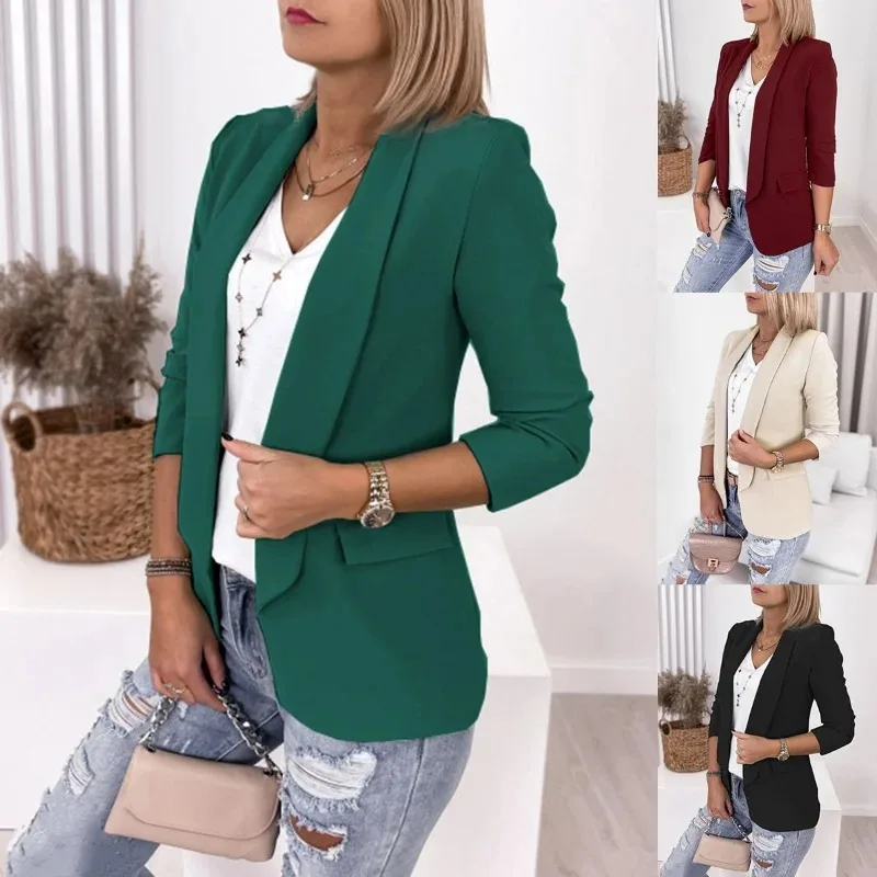 2022 Women\'s Spring and Autumn New Casual Jacket Fashion Temperament Long-sleeved Slim Solid Color Collar Blazer Streetwear