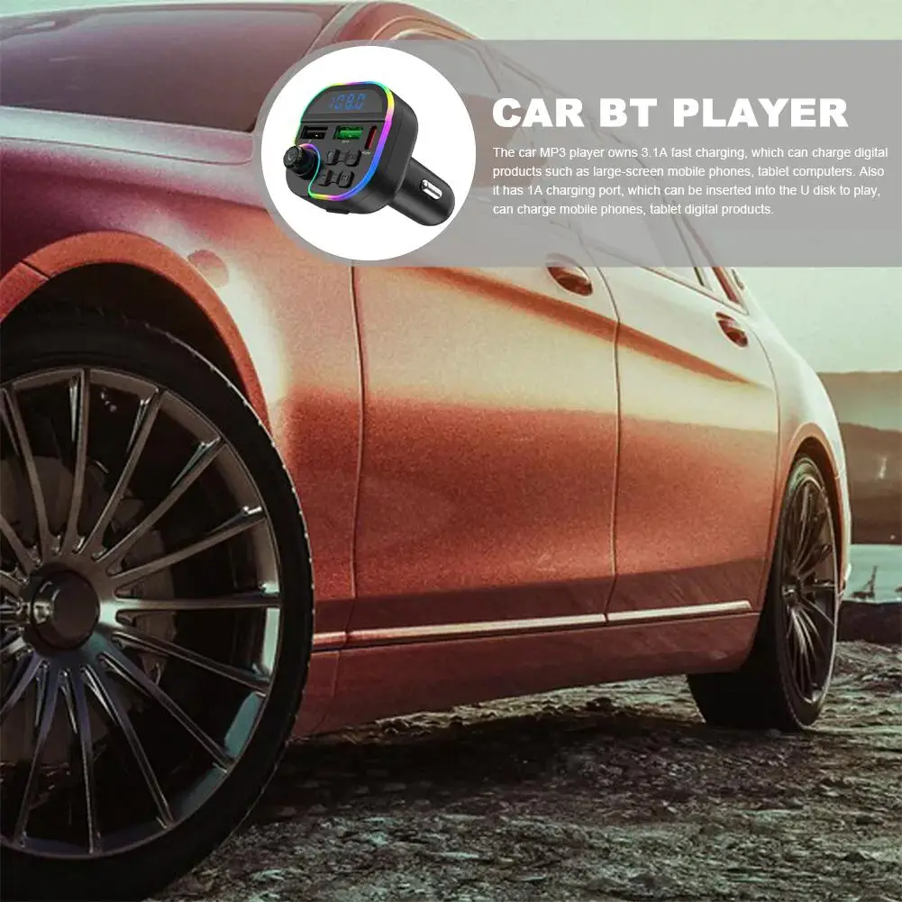 

Автомобильный Bluetooth-плеер Автомобильный MP3-плеер 3.1A Быстрая зарядка Автомобильный MP3-плеер Type-C Аксессуары Ambient BT-плеер Красочный свет E9B4