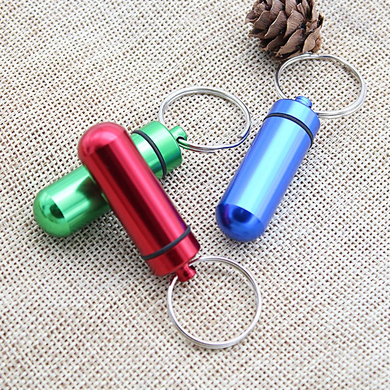 Sealed Medicine Bottle Portable Waterproof Mini Aluminum Alloy Keychain Pill Box Bottle Case Holder Metal Sealing Pill Holder