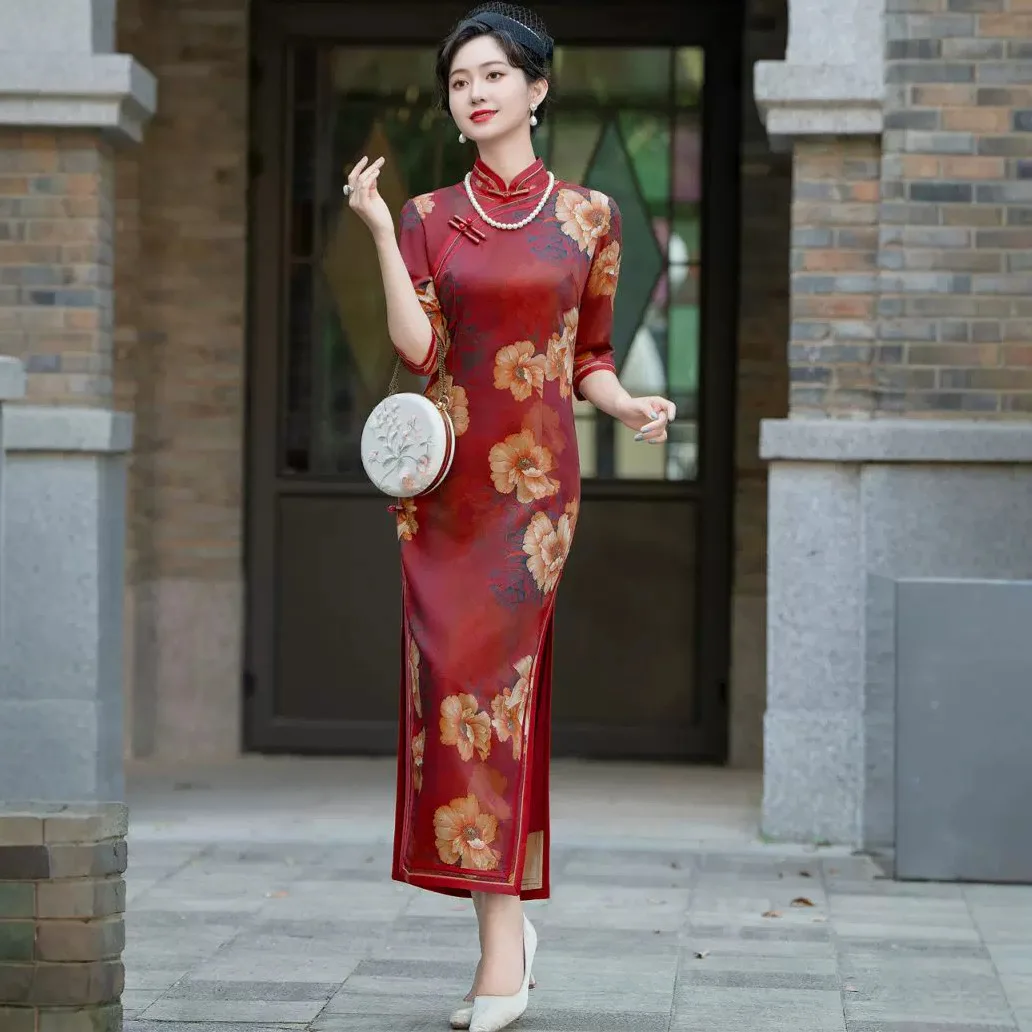 

Yourqipao Chinese Cheongsam Three-quarter Sleeves Improved Traditional Qipao Dress For Women