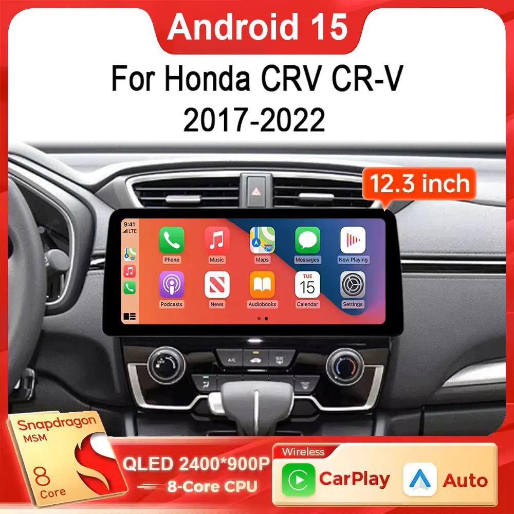 

12,3-дюймовый сенсорный экран Android 15, мультимедийный дисплей для Honda CRV CR-V 2017-2022, функция Miracast, беспроводной Carplay Auto 4G WIFI BT