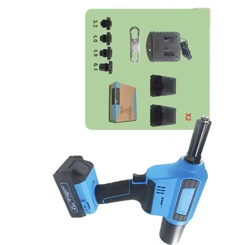 Electric Blind Rivet Gun Automatic Nut Riveter 1/4 Inch Capacity For Steel Aluminum Rivets Equipped With Battery And Charger