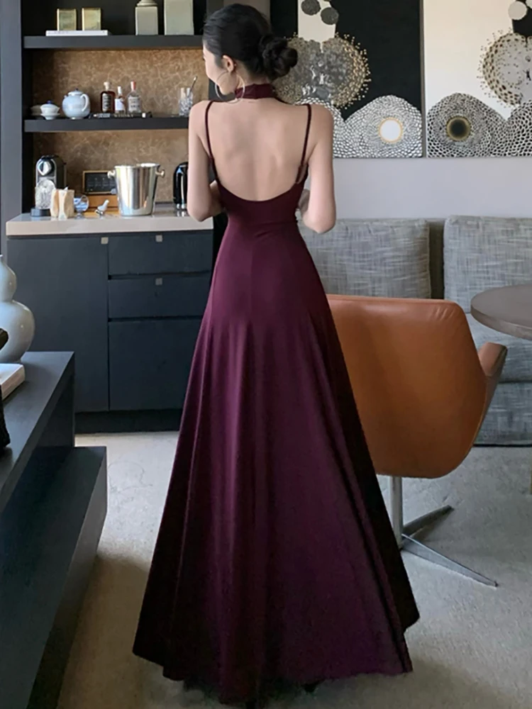 Frauen Lila Gestrickte Ärmellose Stehkragen Lange Kleider Sommer Elegante Luxus Rüschen Prom Kleid 2025, Koreanische Bodycon Vestidos