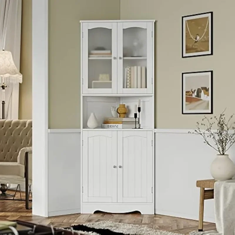 

63.2" Tall Corner Cabinet, Bathroom Cabinet with Doors and Shelves, Freestanding Storage Hutch, Home Space Saver for Bathroom