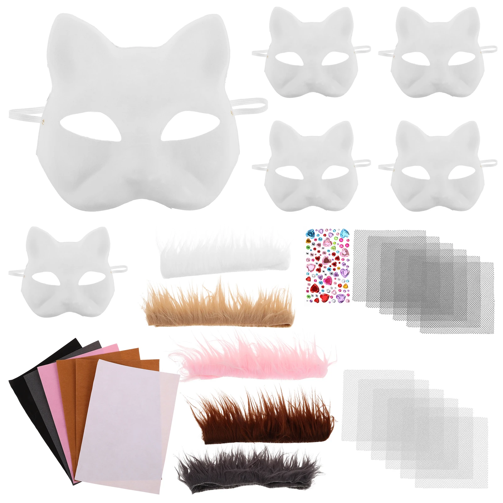 1 set maschera per gatti fai da te kit in tessuto feltro verniciabile maschere bianche maschera per feste in maschera cosplay di Halloween per dipingere maschere in maschera