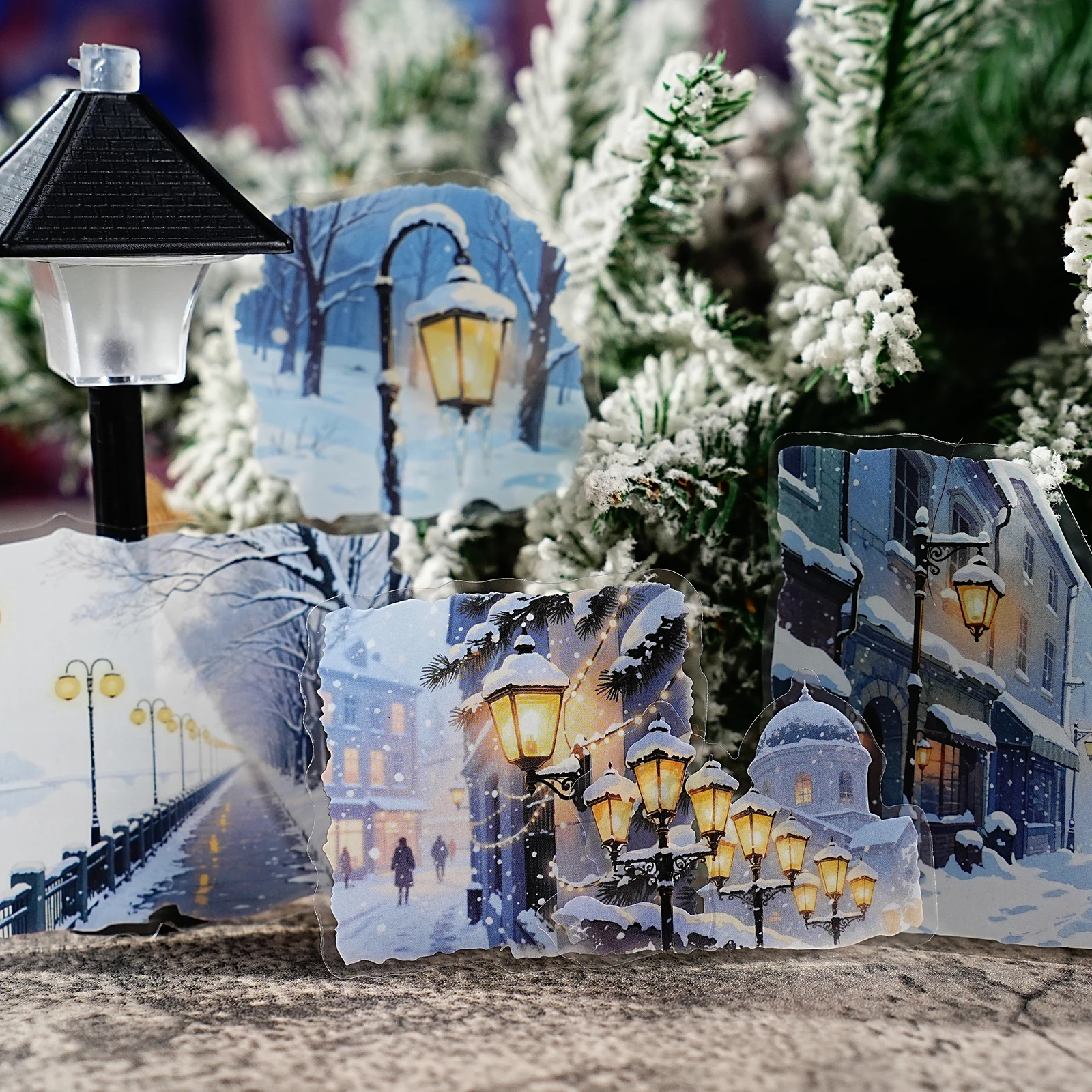 15枚の冬の街並みステッカー、スクラップブッキング、ラップトップ、電話ケース、DIYジャーナル、文房具デカール、季節のクラフト用品用