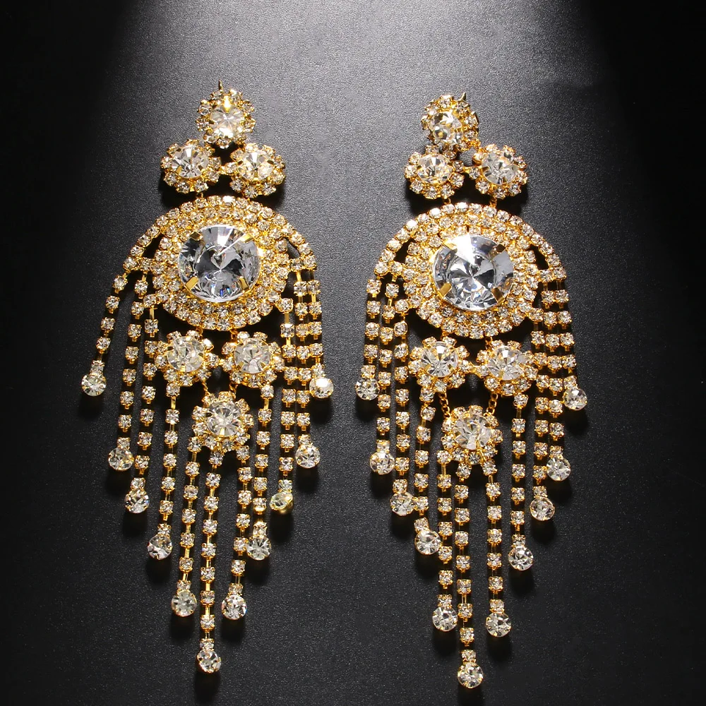 Stonefans Exaggerated Colorful Earrings Oversize Accessories for Women 2024 Party Queen Crystal Tassel Dangle Earrings Jewelry