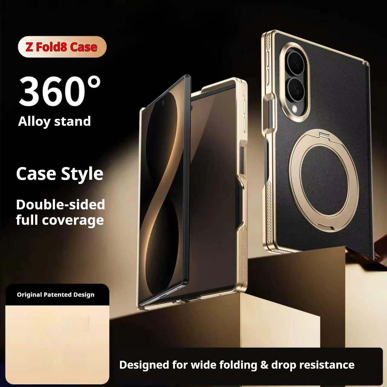 For Samsung Galaxy Z Fold 8 Wide Case Luxury leather Foldable Magnetic magsafe rotating bracket fully enclosed  protective cover