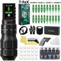 Kit de tatuaje t-rex, nueva máquina de tatuaje inalámbrica, pluma de 7 golpes ajustables, Motor, pantalla LCD, Kit de pluma de tatuaje de maquillaje permanente