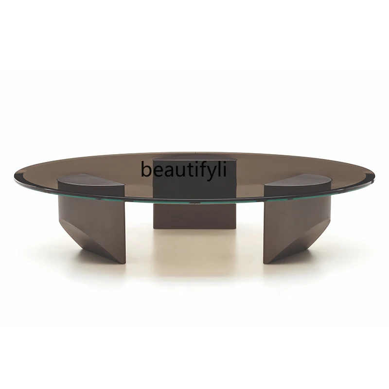 

Minimalist Italian Light Luxury round Marble Tea Table Combination Tempered Glass Simplicity Small Apartment furniture