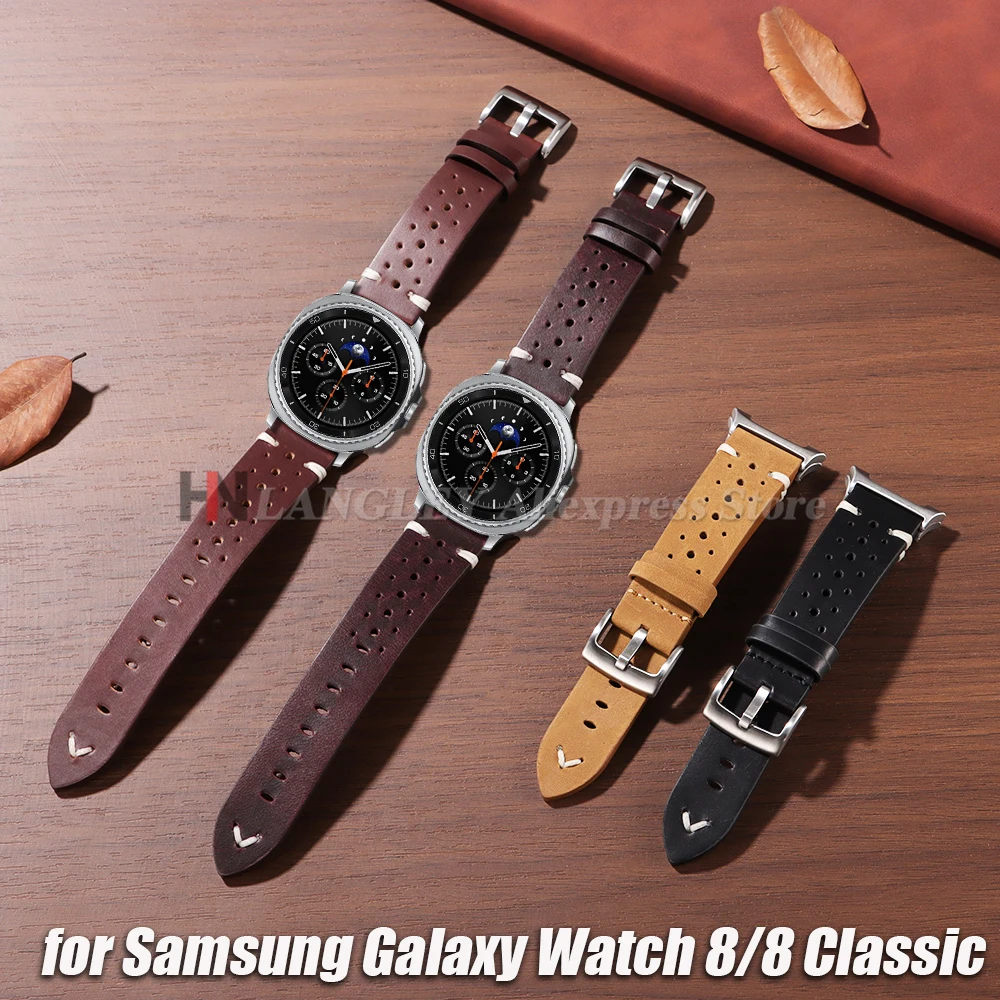 Ремешок из натуральной яловой кожи без зазоров для Samsung Galaxy Watch 8 Classic, сменный ремешок 46 мм для Galaxy Watch 8, ремень 44 мм 40 мм