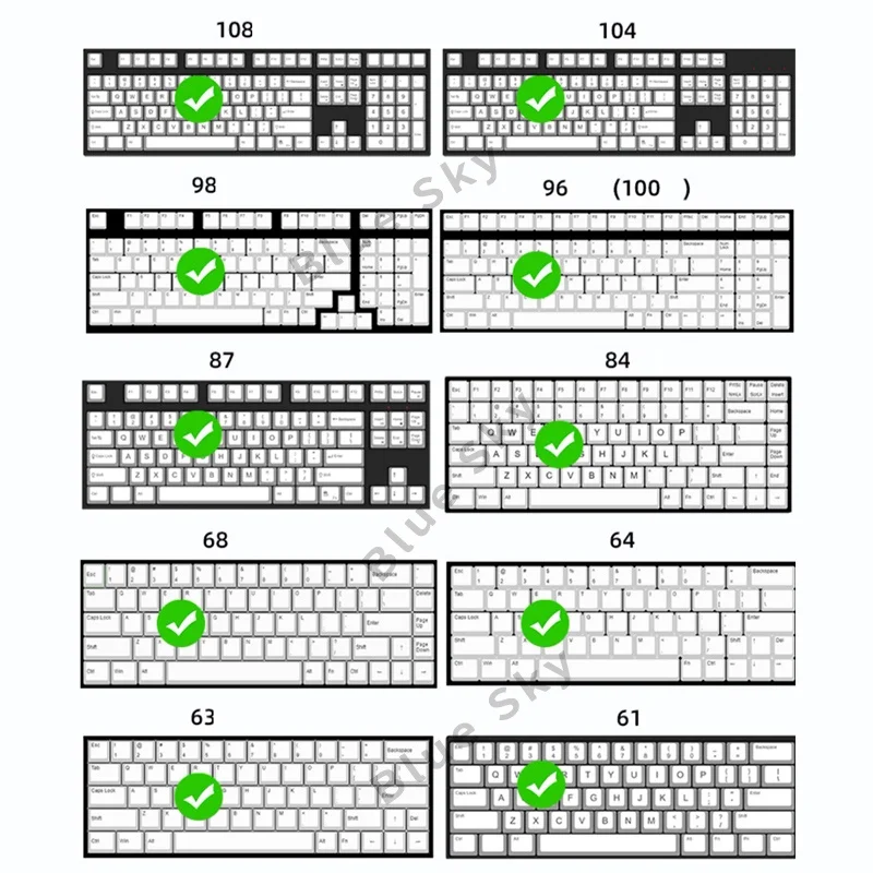 PBT بودنغ keycap OEM الشخصي ل 61/87/104/108/64/68/84/96/980 مجموعات أغطية المفاتيح