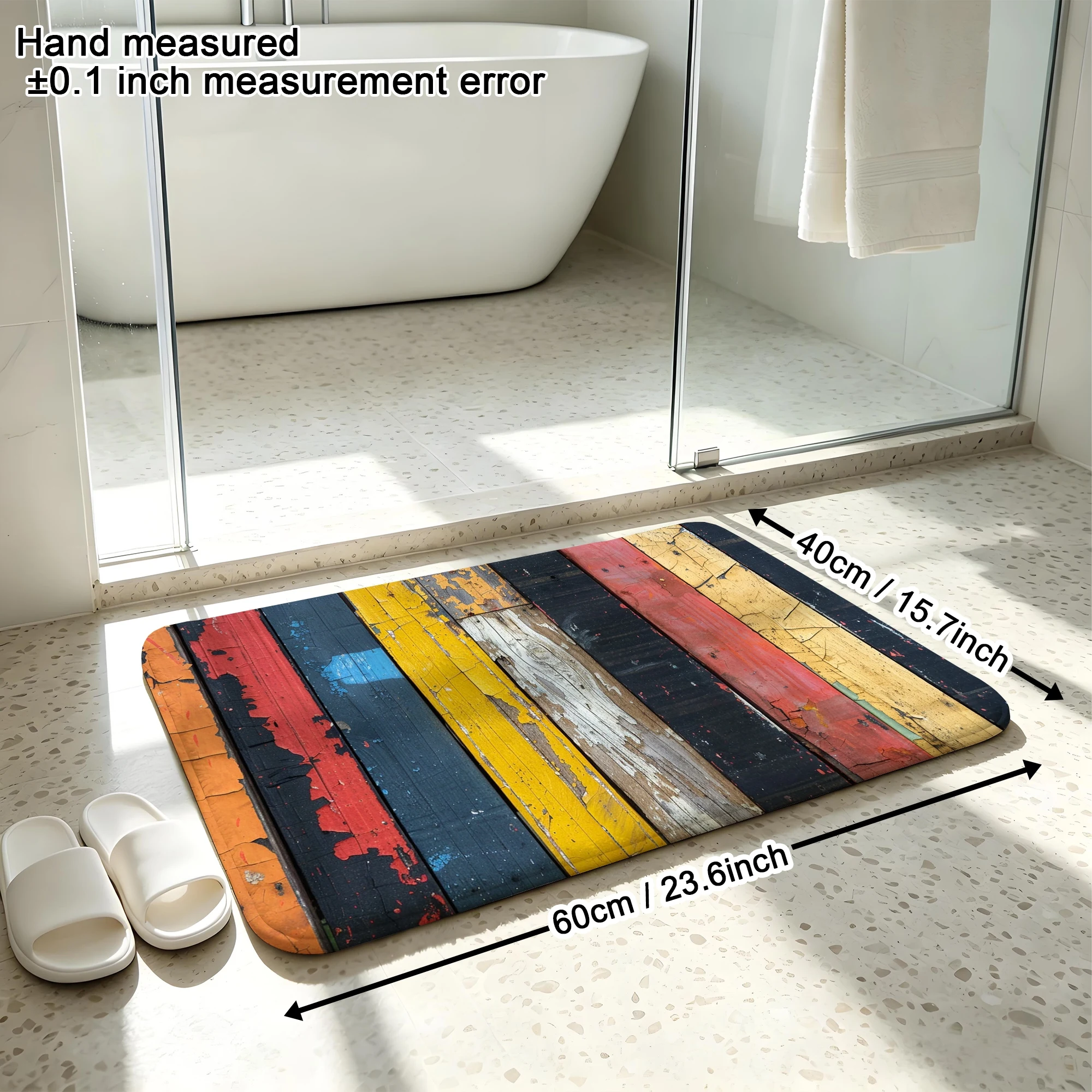 Vintage Cracked Color Stripe Print Short Plush Absorbent Sponge Floor Mat,Bath Non‑Slip Doormat & Decorative Door Mat