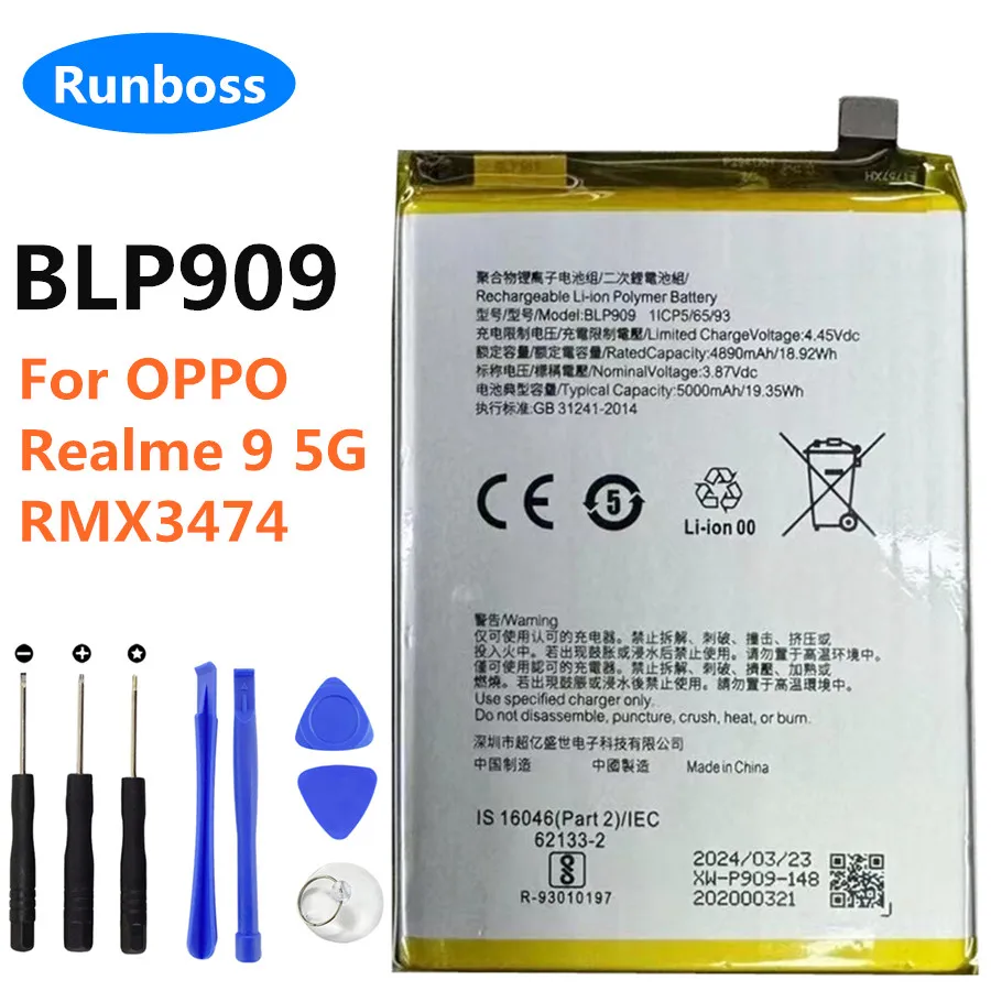 Oppo Realme 9 5g,blp909,rmx3474,新しい5000mah携帯電話用のオリジナルバッテリー