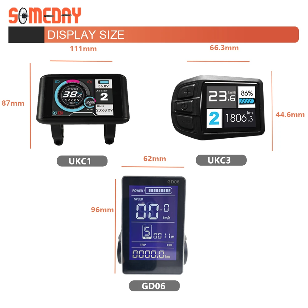 SOMEDAY Ebike Display UKC1 UKC3 GD01 GD06 S866 S900 24V-72V LED LCD Display SM/Waterproof Plug For JN Controller System