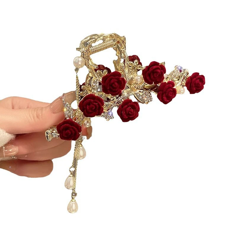 

Fashion Elegant Rose Tassel Hair Claws For Women Girls Sweet Versatile Shark Clip Exquisite Party Hair Accessories Gifts