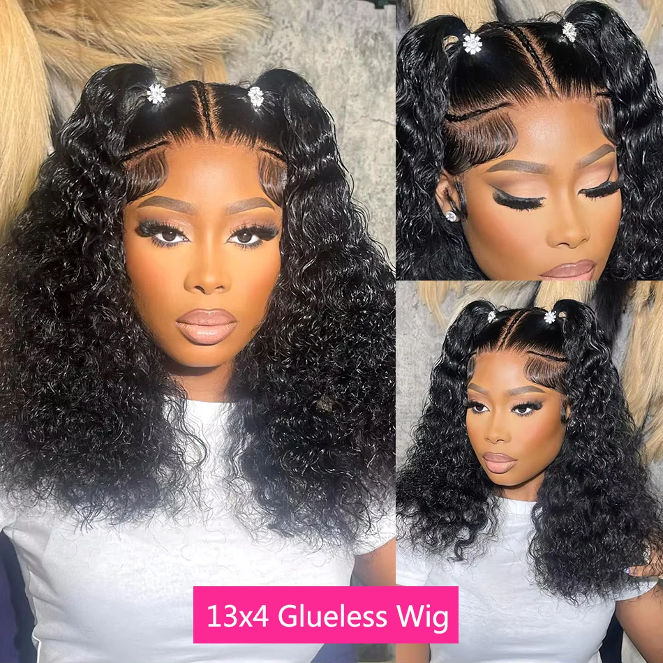 Bob Curly Wigs 13x4 Glueless Human Hair Wig Black Deep Wave Wigs Cheap Wigs On Clearance Sale Short Human Hair Wigs For Women