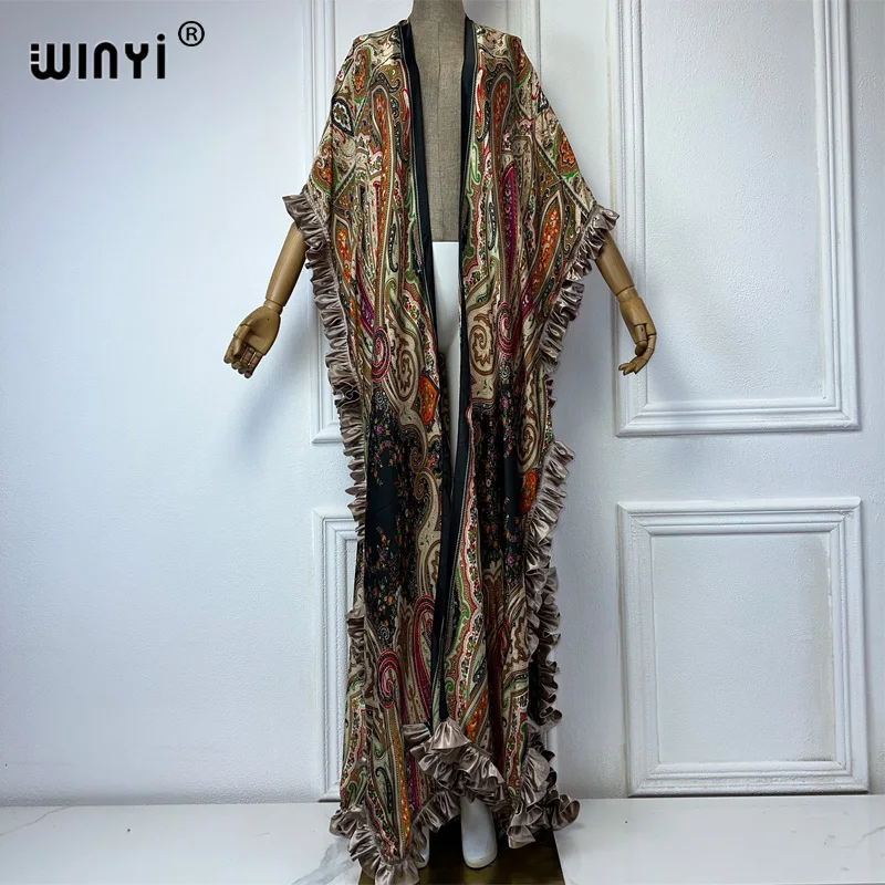 

WINYI kimono boho print bohemian kaftans beach outfits for women Elegant Cardigan maxi beach wear women 2024 evening dress