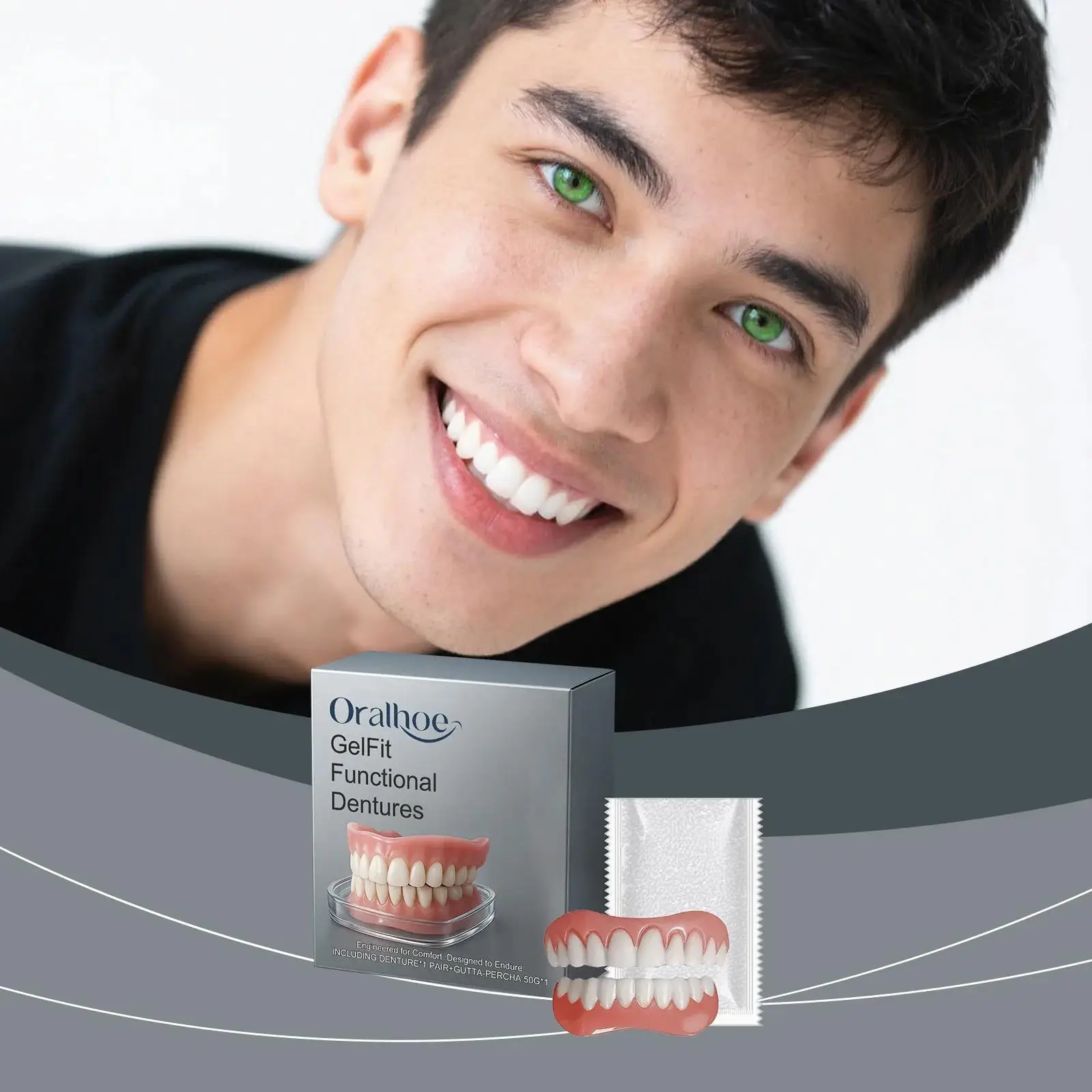 

New Complete Silicone Denture Set Upper & Lower Veneers, Natural Comfort for Smile Enhancement Oral Hygiene