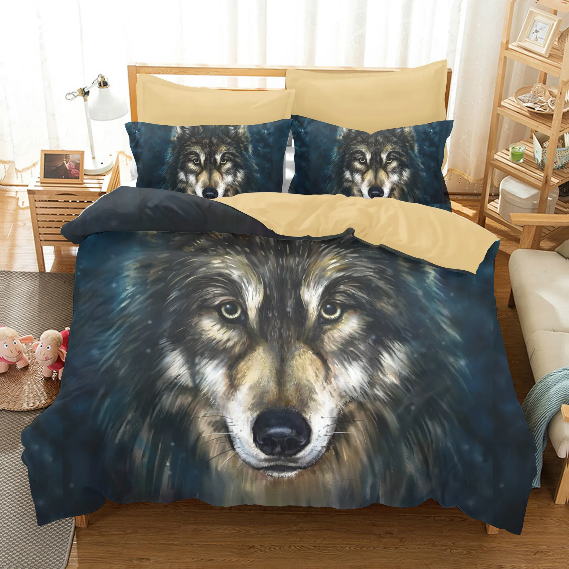 Dropship Digital Print HD Wolf Bedding 3D Tropical Rainforest Animals Duvet Cover Bed Linings Double King Size Comforter Cover