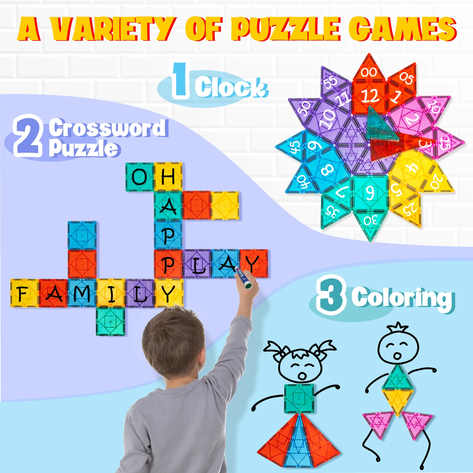 52 قطعة مجموعة ألعاب البلاط المغناطيسي الفاخرة ، مكعبات بناء البلاط المغناطيسي المعين ثلاثية الأبعاد ، لعبة البناء