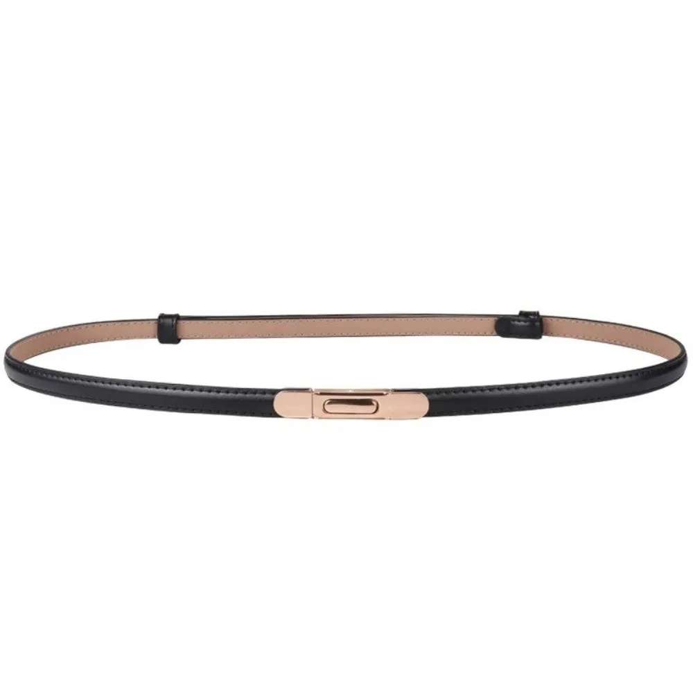 Luxury Ladies Slim Waist Belt Spring Buckle Design Retro Leather Belt Adjustable Length Dress Belt