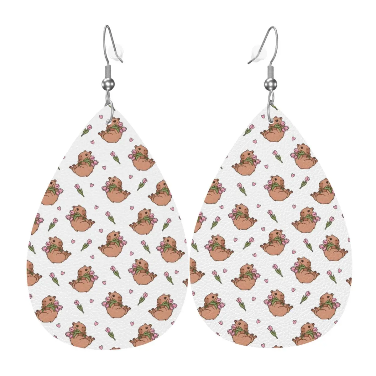 Custom Drop Dangle Earrings Funny Capybara Leather Teardrop Earrings PVC Leather for Gifts Dainty Jewelry