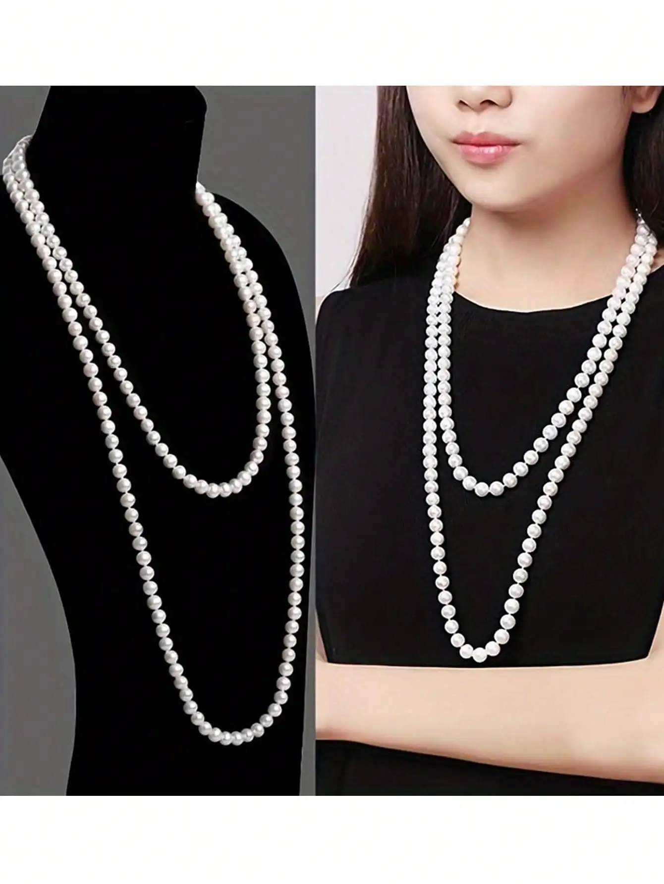 

Double-Layer Long Pearl Bead Necklace for Women, Elegant Casual Sweater Chain