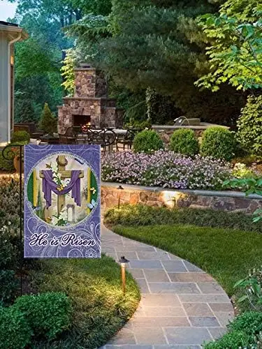 He is Risen Easter Cross Lily Garden Flag,Spring House Yard Decorative Double Sided Flag 12.5 x 18 Inch UUL EEZ