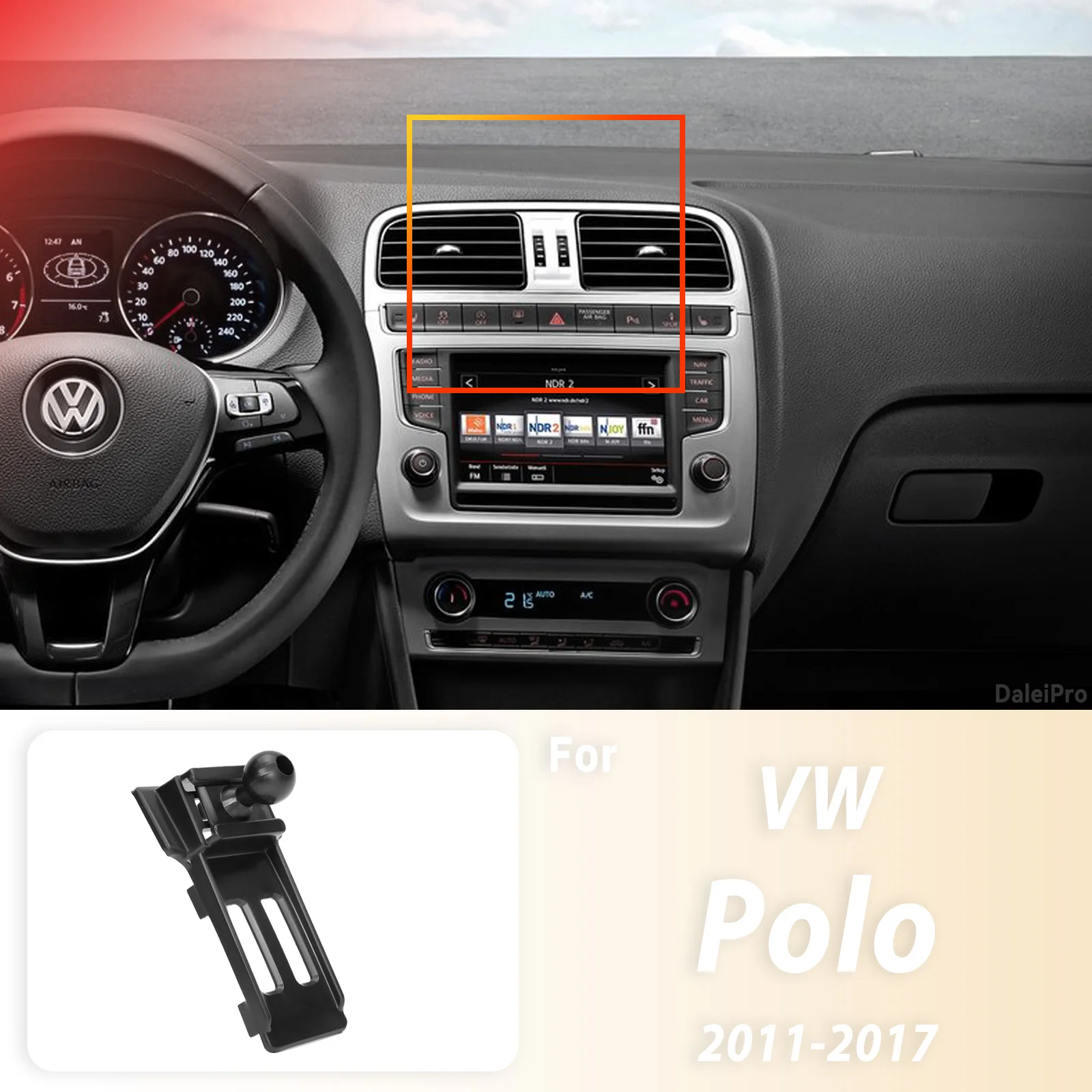 Designed for Volkswagen VW Polo 2011 2012-2017 Phone Holder Car Magnetic Mount Smart Sensing One-Touch Release Wireless Charger