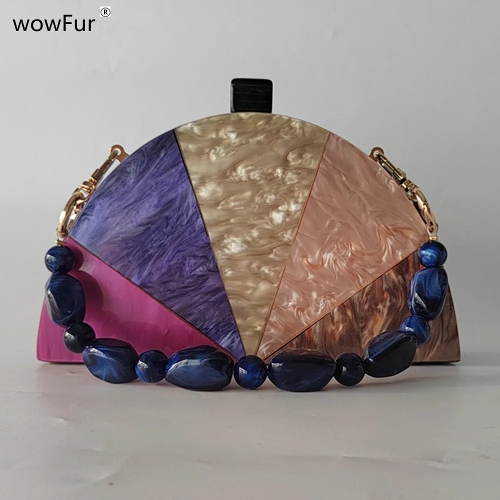 Brand Design Wallet Women Half Room Colorful Geometric Acrylic Evening Luxury Marble Clutch Purse Banquet Wedding Party Hand Bag