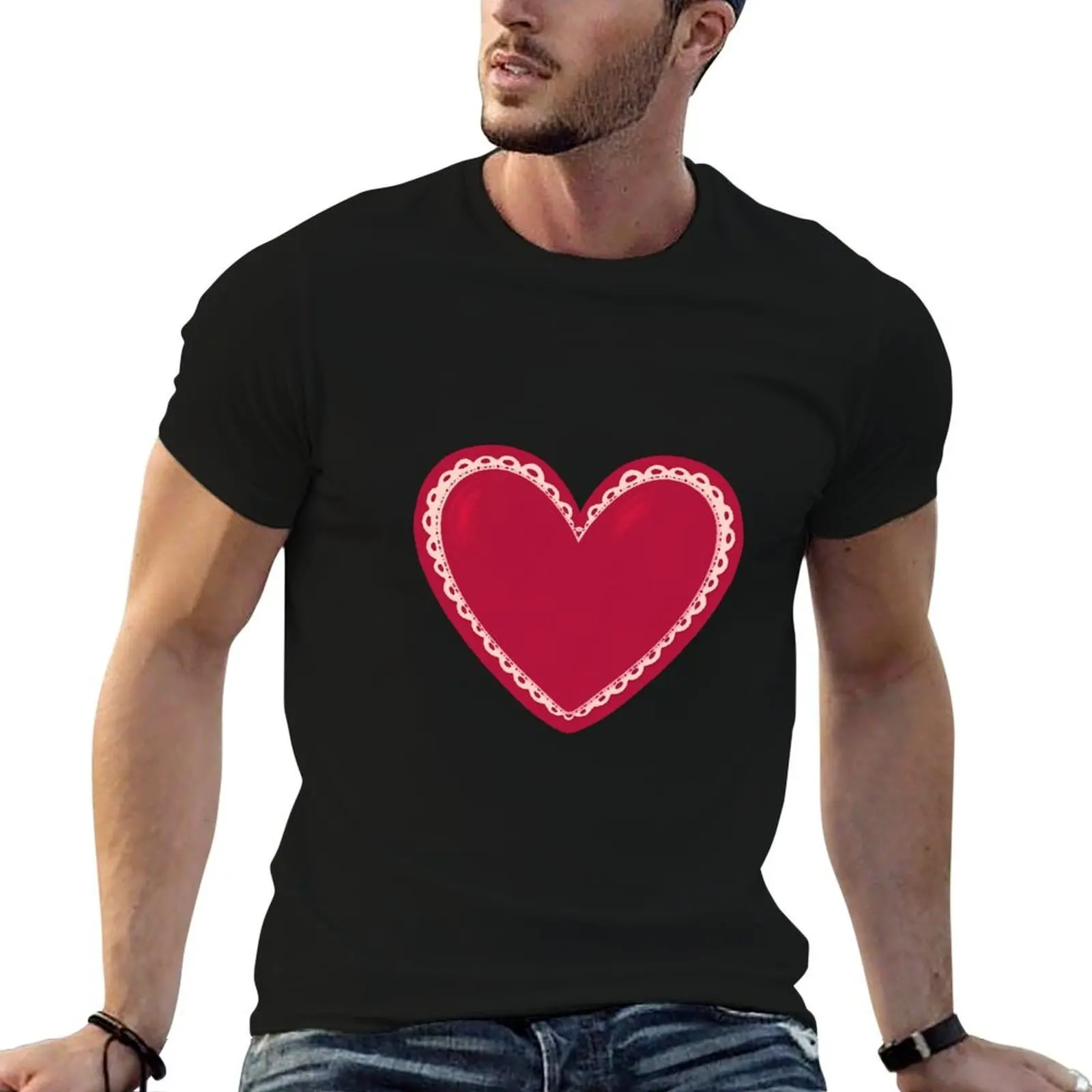 Valentine's Paper and Lace Heart Illustration T-Shirt man tshirt black cotton t-shirt plain for man package T-Shirt