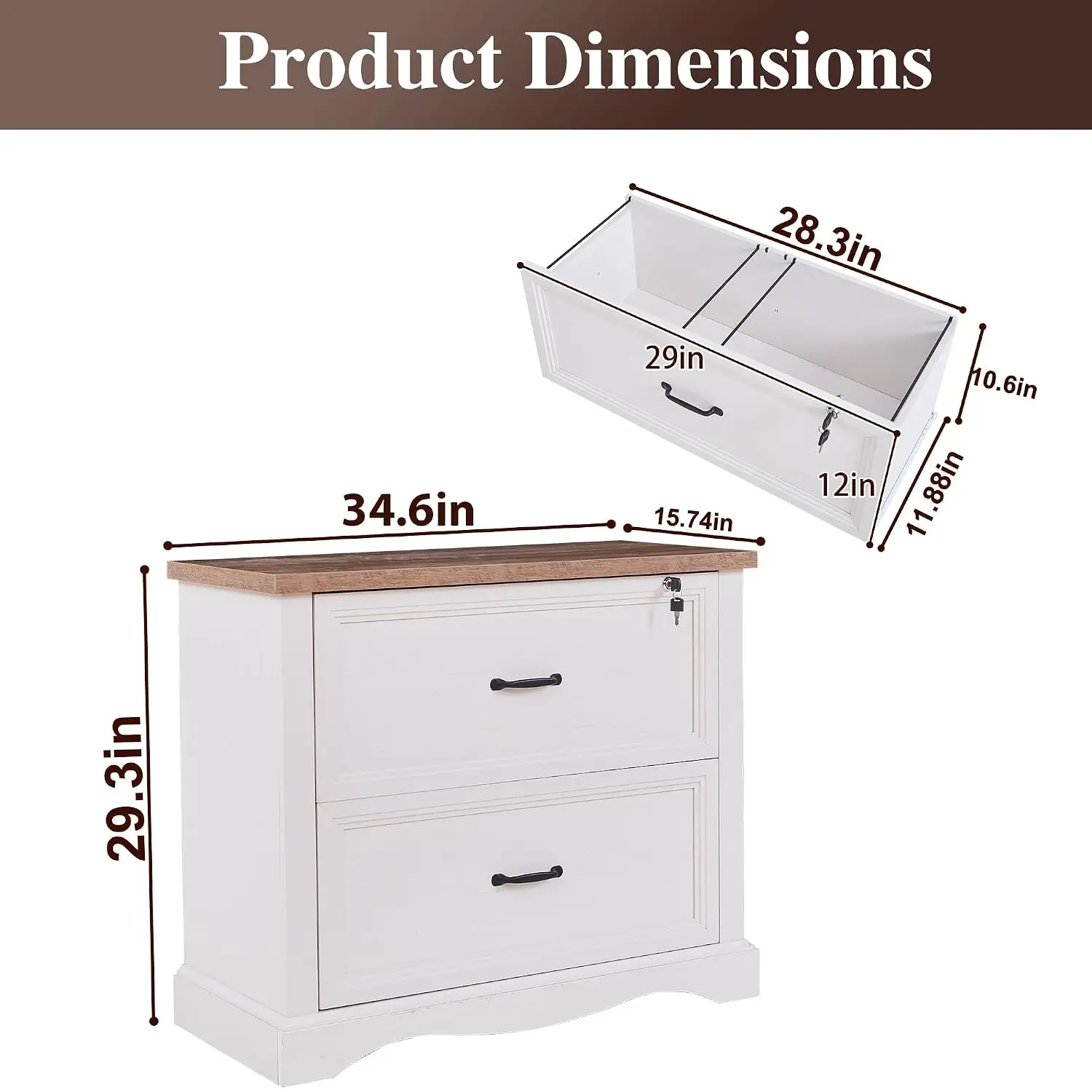 Farmhouse Wood Lateral File Cabinet with Lockable Drawer & Hanging Folders for Home Office Letter Legal A4 Size, Customized