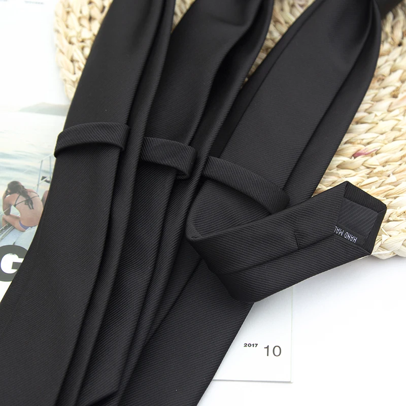 6cm, 7cm, 8cm Luxuriöse Schwarze Krawatten für Herren Einfarbige Jacquard-Krawatte Täglicher Gebrauch Business-Krawatte Bräutigam Hochzeit Party Accessoires – Detail 2