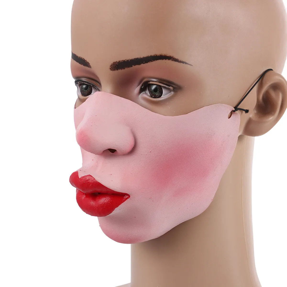Máscara de Látex de Media Cara con Labios Rojos, Accesorio Divertido para Disfraces, Cómoda para Halloween, Cosplay, Fiestas, Festivales, Baile