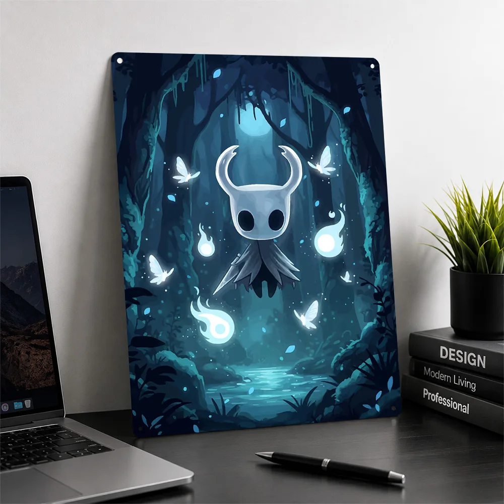 Hollow Knight in the Blue Forest Metal Poster Gamer Wall Art Personalized Vintage Tinplate Sign for Bedroom Man Cave Home Decor