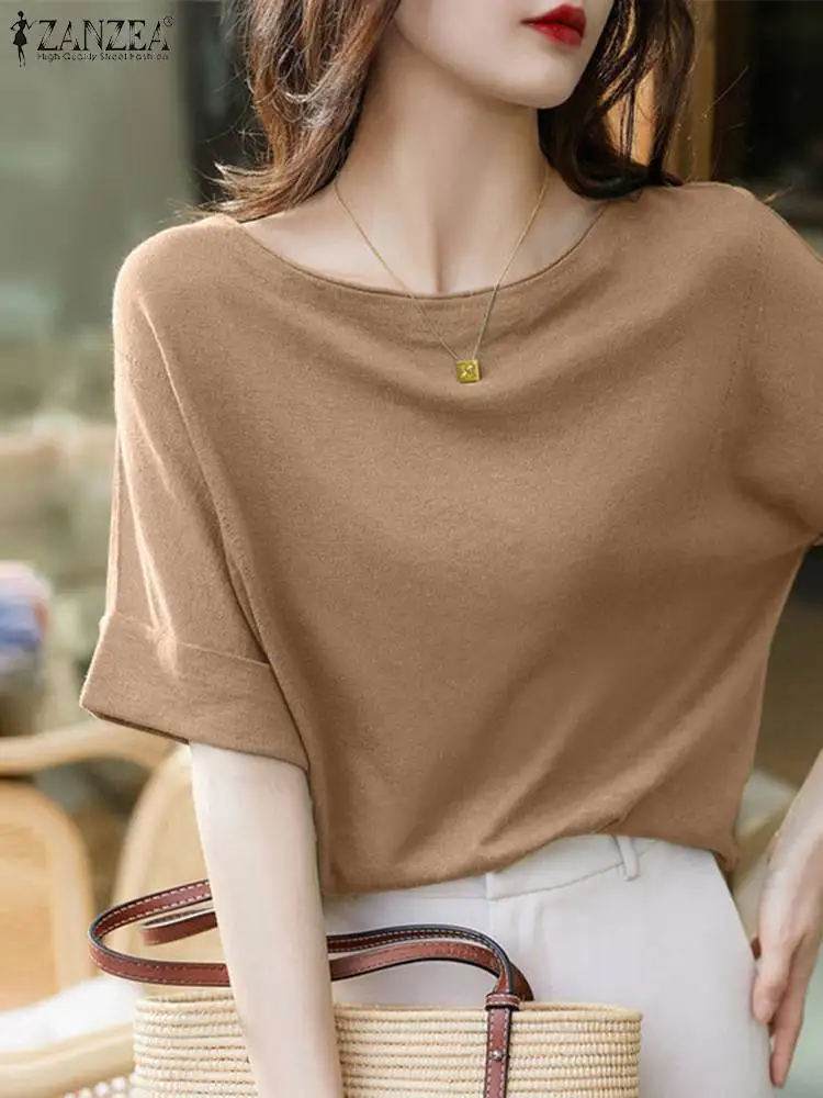 ZANZEA Woman Fashion Solid Blouse Summer Half Sleeve O-Neck Chemise Female Elegant Office OL Shirt Casual Blusas Mujer Oversized