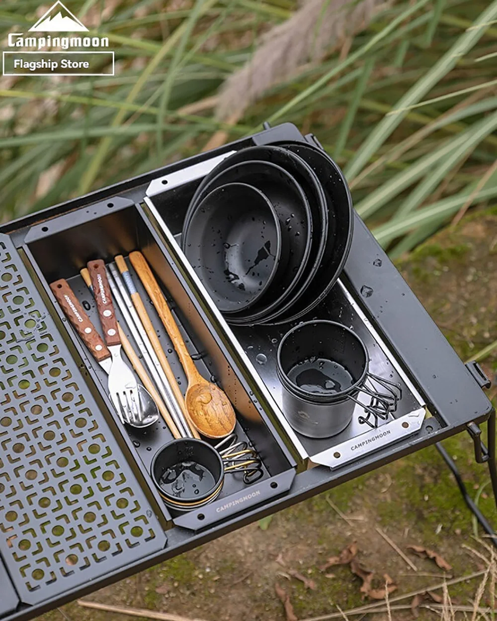 CAMPINGMOON BKCK-11 Titanium plated tableware storage box IGT table expansion half unit outdoor picnic table sink