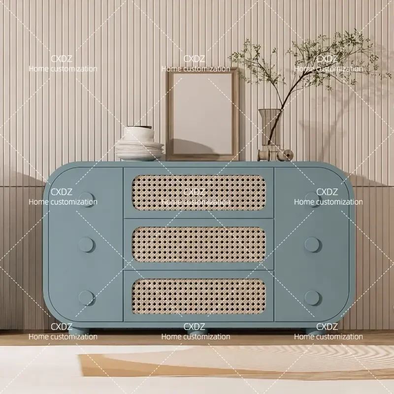 Wabi Sandy Wind Paint Dining Side Cabinet Solid Wood Entrance Cabinet Living Room Tea Cabinet Simple Modern Storage Locker
