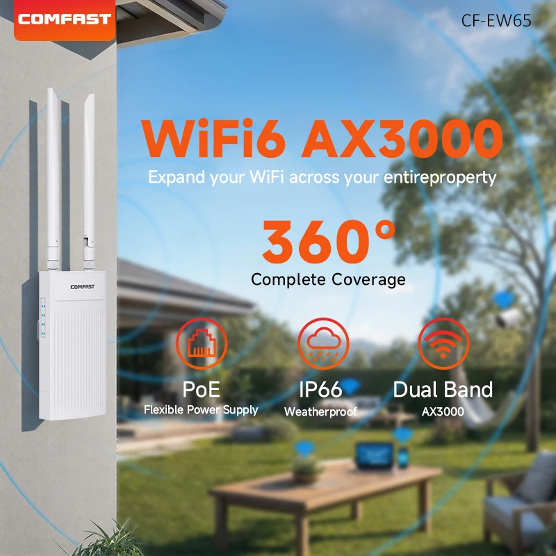 COMFAST AX3000 Outdoor Access Point CPE Router 3000Mbps 2.4G/5.8G Dual-Band Wireless Wi-Fi Gigabit RJ45 Port 48V POE Repeater