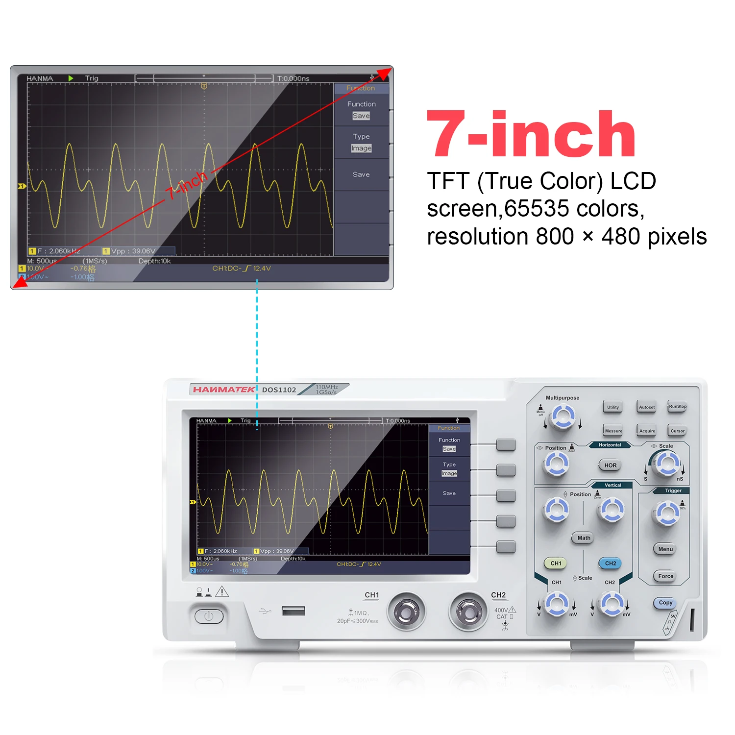 Hanmatek DOS1102 Digital Oscilloscope 2 Channel 100MHz Best Storage Oscilloscope Kit 1GSa/s Sampling Rate