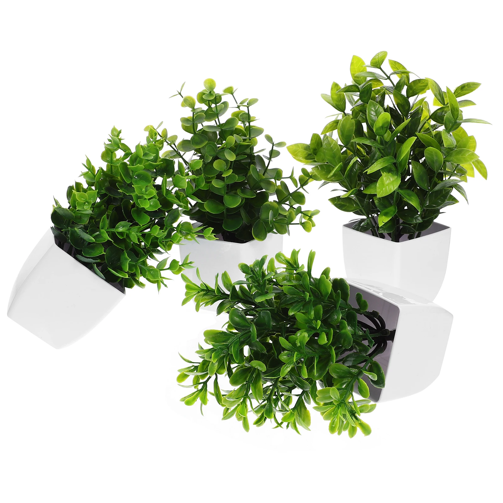 

4 Pcs Simulated Potted Plants Fake Bonsai Square Basin Artificial Home Decor Indoor Living Room Office Kitchen Desktop