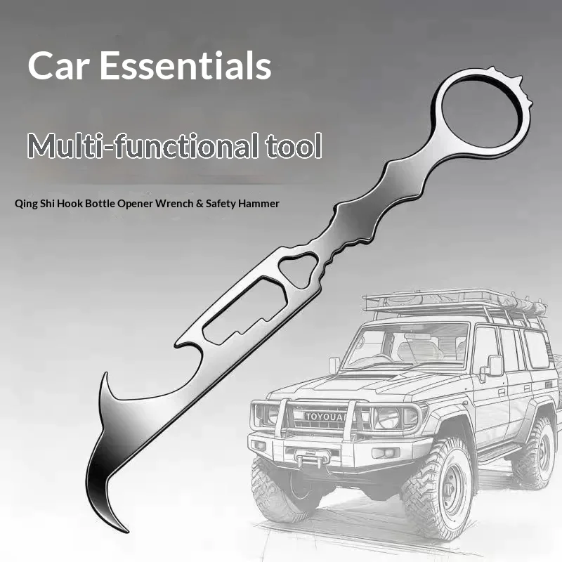 Multifunctional Stainless Steel Tire Rock Remover Hook Stone Cleaner Window Breaker Wrench Bottle Opener Car Emergency Accessory