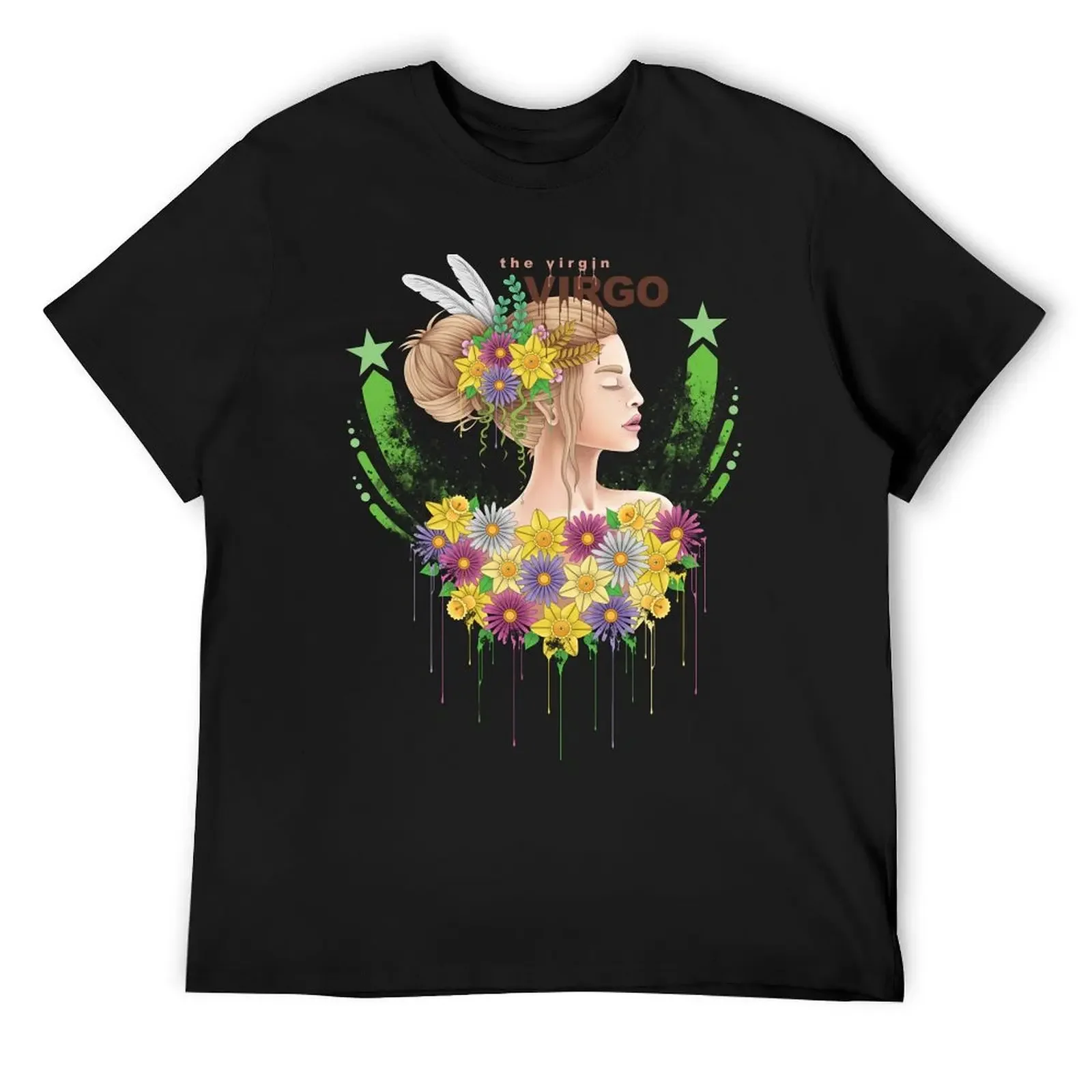 

Virgo the Virgin Floral Design T-Shirt affliction shirts oversized shirts graphic mens cotton t shirts