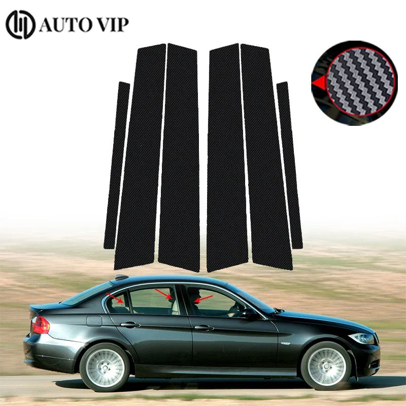 

6Pcs Car Pillar Posts Door Window Trim Cover Stickers Carbon Fiber Styling for BMW 3 Series E90 carbon fibre 2005-2008 2009-2012